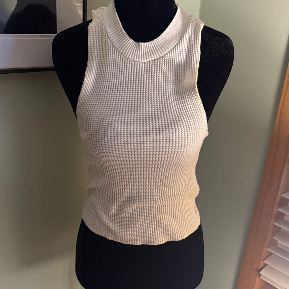 BDG Cream Waffle-Knit Sleeveless Tank
